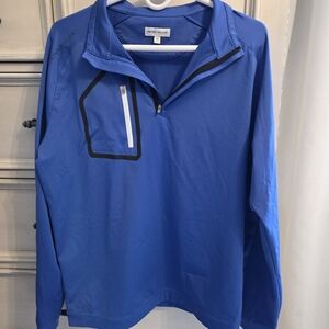 Peter Millar Blue Performance Quarter Zip Pullover with Chest Pocket